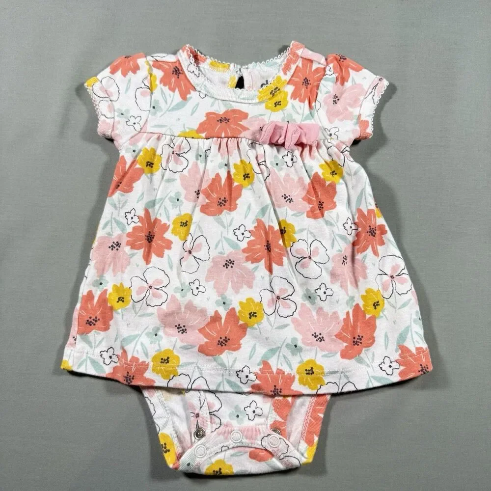 Child of Mine Carter's 0-3m Baby Girl Floral Bodysuit Dress Bow Snap